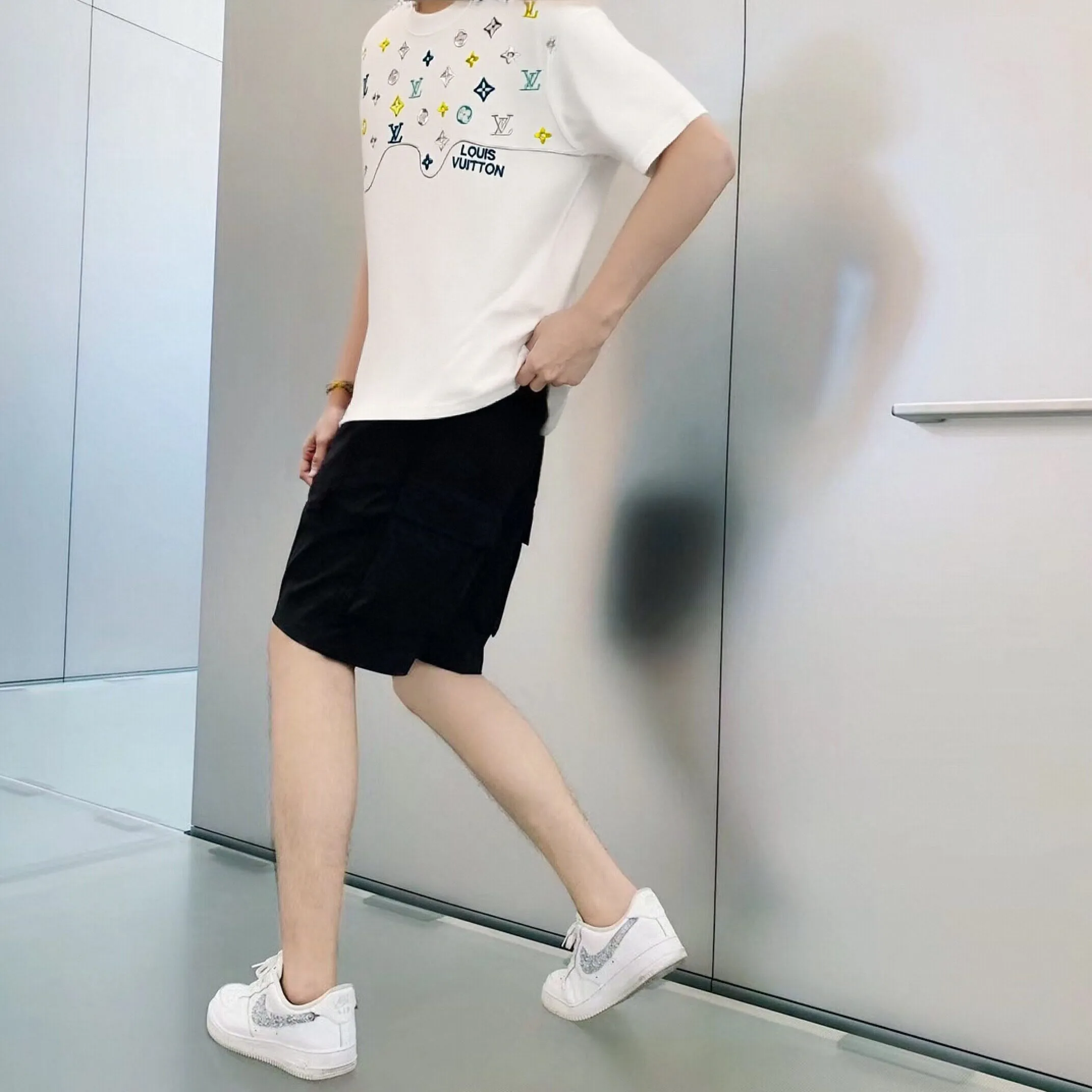 Louis Vuitton/Louis Vuitton 26ss wave pattern color block presbyopic embroidered short sleeves
